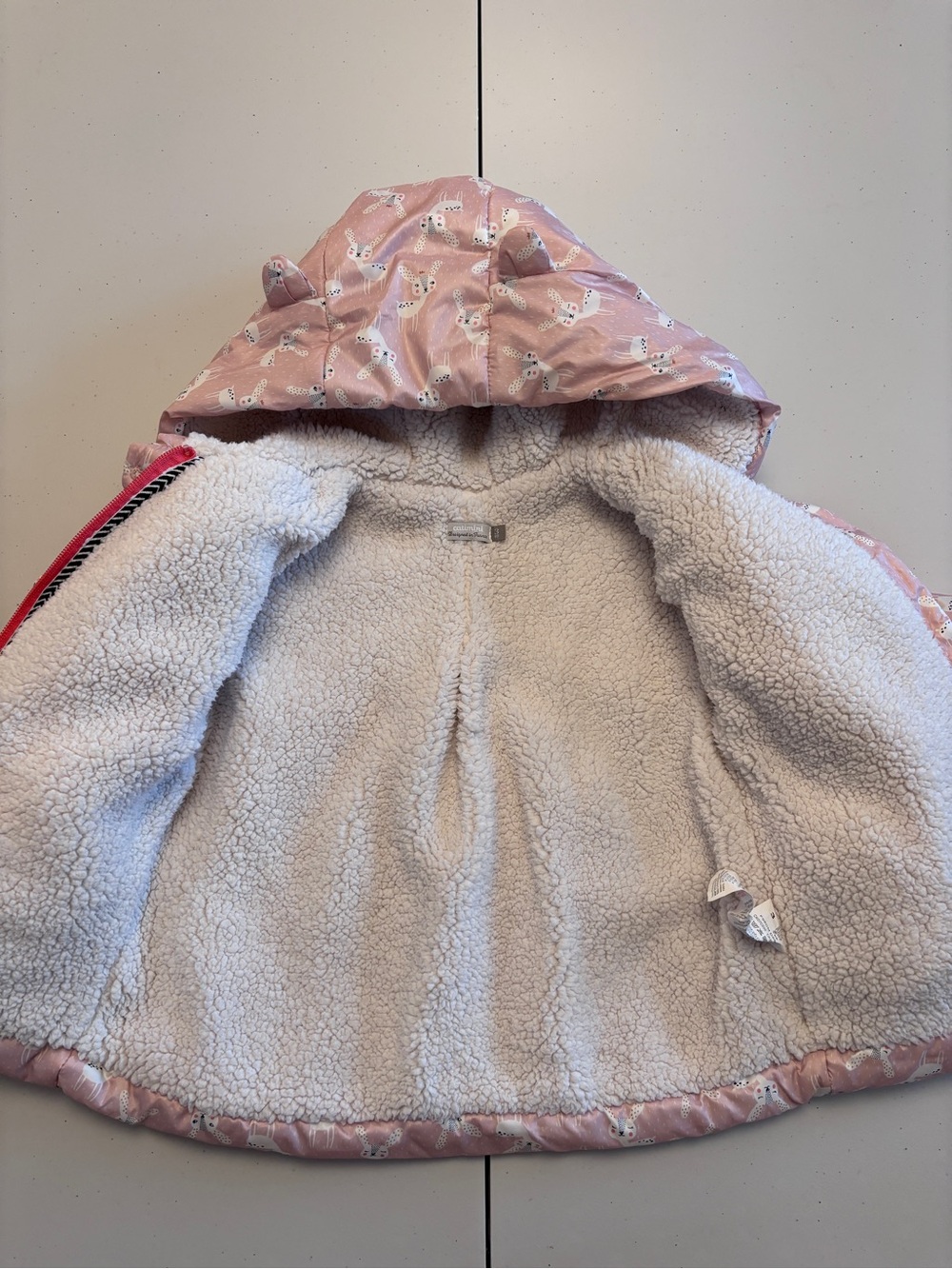 Catimini Cottagecore Jacket Size 3T Deer Prince Sherpa Lined Ears on Hooded Logo - Picture 13 of 13